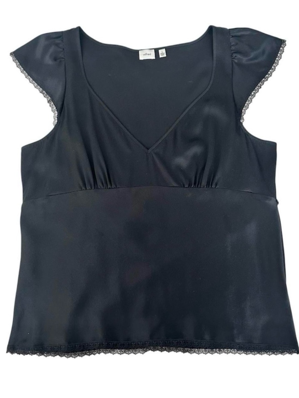 Aritzia Wilfred black silk short cap sleeve blouse